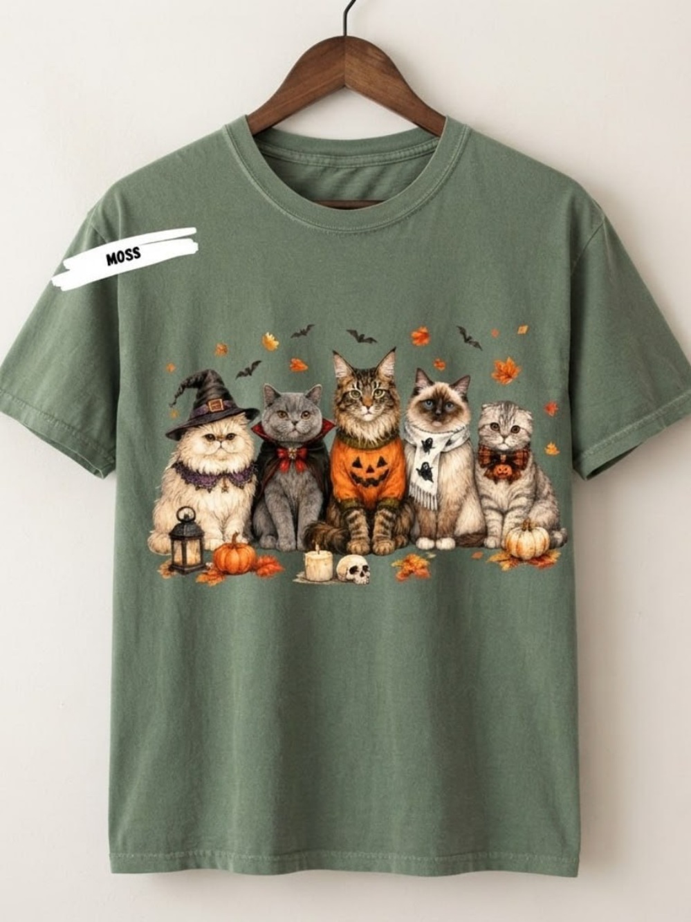 Comfort Colors Moss Green Halloween Cats Graphic Tee